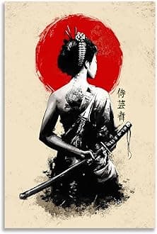 XDTIOPIMY Retro Asian Japanese Wall Art Canvas Poster - Geisha Samurai Canvas Print Wall Decor Unframed, 16x24 Inches