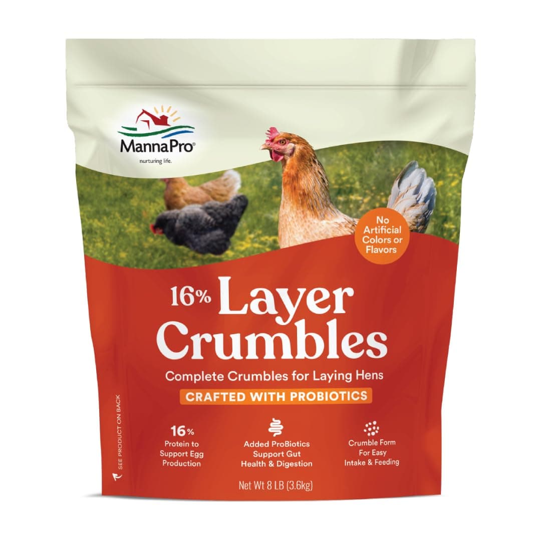 Chicken Feed, 16% Protein Layer Crumbles with Probiotics for Digestive Health, Complete Feed for Laying Hens to Support Egg Production, Nutrient-Rich Chicken Food, Made in USA, 8 lb Bag