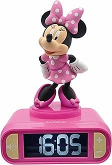 LEXIBOOK, Disney Minnie, Nightlight alarm clock, Sounds and Melodies, LCD Backlit screen, Luminous, Snooze, Pink, RL800MN