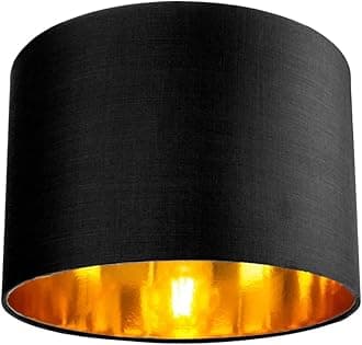 Contemporary and Chic Black Cotton 10" Table or Pendant Circular Drum Lamp Shade with Shiny Golden Inner - 60watt Maximum by Happy Homewares