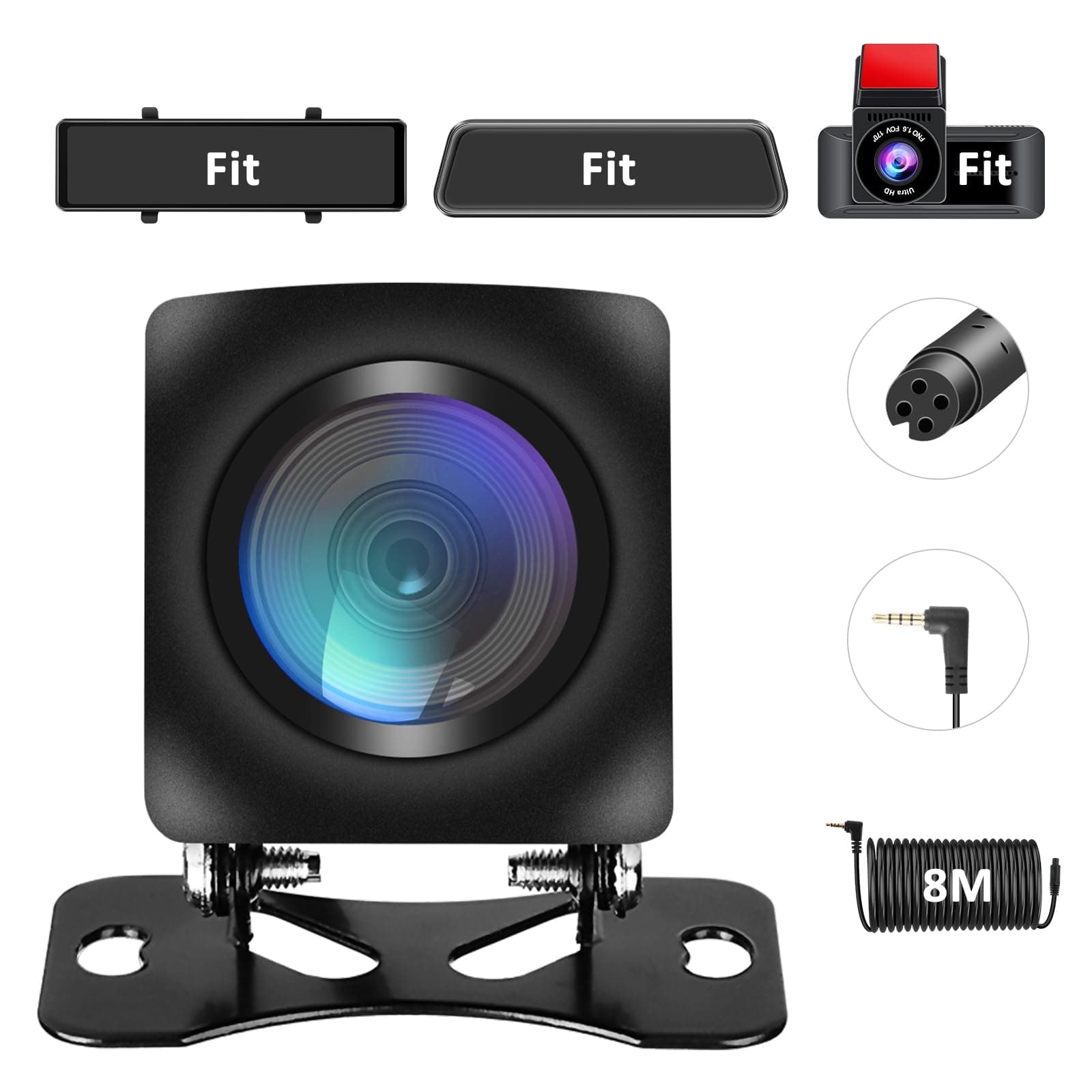 Vtopek Rear View Camera 1080P for Mirror Dash Cam/Dash Camera/Dashcam/Carplay Screen Night Vision IP68 Waterproof 140° Wide Angle Universal 4Pin Front/Rear Reverse Cameras 12-24V with 8m cable