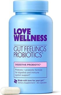 Love Wellness Gut Feelings Probiotic | Gut Health for Women, Digestion Relief & Immune Support Supplement | Womens Probiotic for Gas Relief | 3 Billion CFU | Safe Prebiotic and Postbiotic | 30 Count