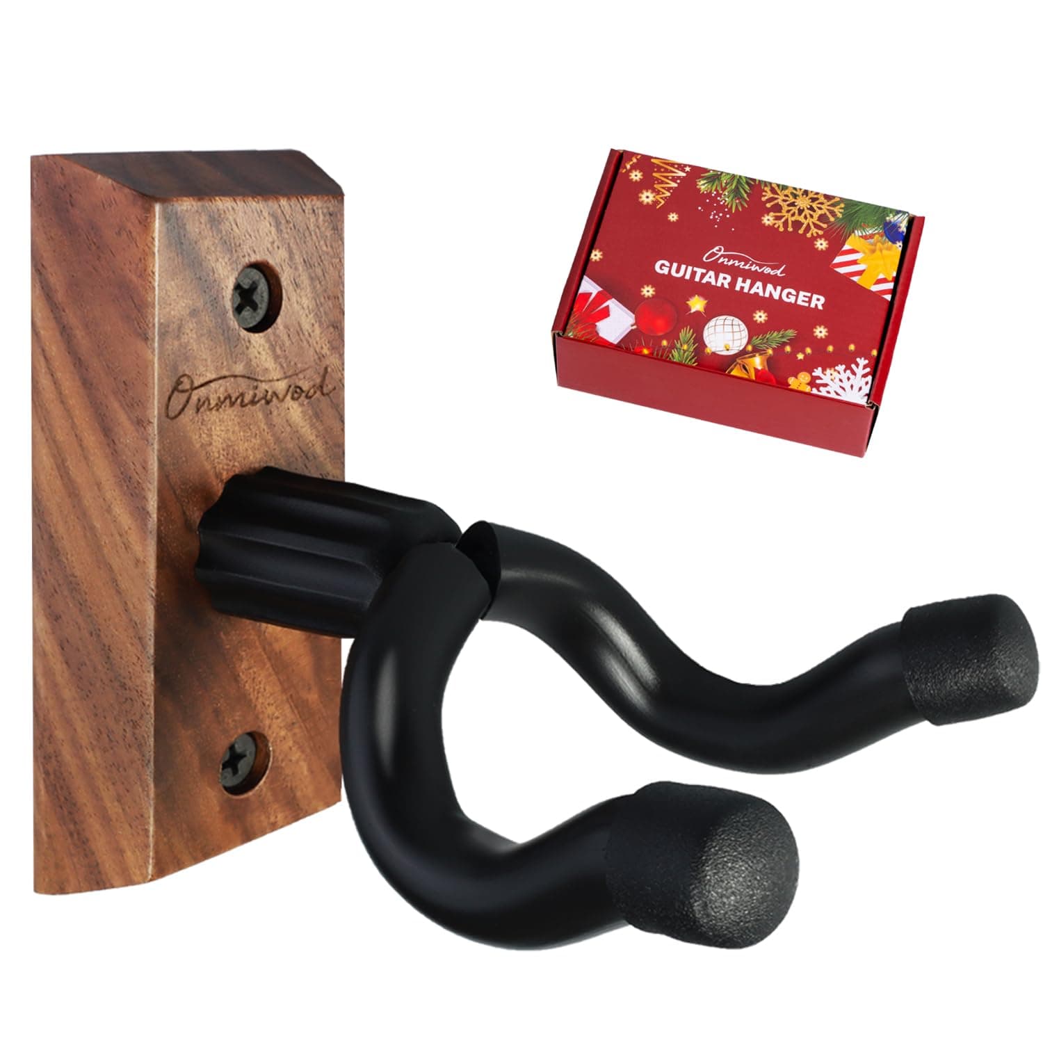Onmiwod Guitar Wall Mount, Black Walnut Wood Guitar Hanger, U-Shaped Guitar Wall Hanger Mount, Guitar Holder Hook Stand Wall for Acoustic, Electric Guitar, Banjo, Bass, for Guitar Player Men Boy