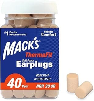 Mack's ThermaFit Soft Foam Earplugs, 40 Pair - Comfortable Ear Plugs for Sleeping, Snoring, Work, Travel & Loud Events