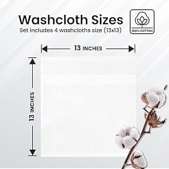 Infinitee XclusivesPremium Wash Cloths and Face Towels, 33cm x 33cm 100% Cotton, Soft and Absorbent Washcloths Set - Perfect for Bathroom, Gym, and Spa (Brilliant White, Washcloths - 4 Pack)