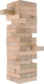 Tumbling Tower, Plain Pine Wood Block Stacking Game, Challenging Maths Classic Board Game (Brown) - 30 Pieces,For 4+ Years