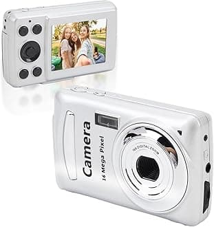 FHD 1080P Digital Camera Auto Focus, 2.4 16MP 16X Digital Zoom Portable Mini Camera, Anti-Shake Vlogging Selfie Cameras for Boys Girls Kids Teens (Silver Gray)