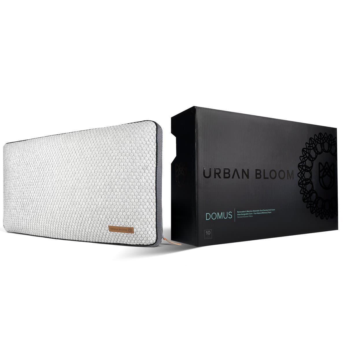 Domus Pillow Designed in Cooling Supportive Memory Foam with Premium Removable Lux-Loft Cover — Elegant Gray with Leather Trim — The Domus Collection