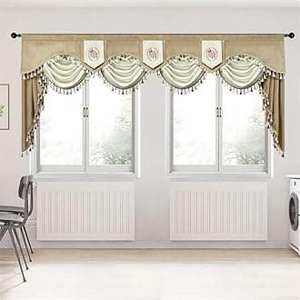 Luxury Brown Floral Waterfall Swag Valance for Living Room Bedroom Extra Wide Windows European Design Rod Pocket Top (300 cm, 1 Panel)