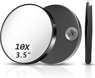 10X Magnifying Mirror, Magnified Mirrors 3.5" with Two Suction Cups and Tweezers, Travel Magnifyied Mirror Set Comes with Portable Storage Bag, Small Magnifying Mirrors for Travel(Black)