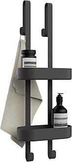 Bamodi Shower Caddy - Plastic - 2 Tier - Height Adjustable Door Shower Caddy - Scratch Free - Shower Hanger Organizer - No Rust - Plenty of Storage Space Bathroom Caddy Organizer - Black