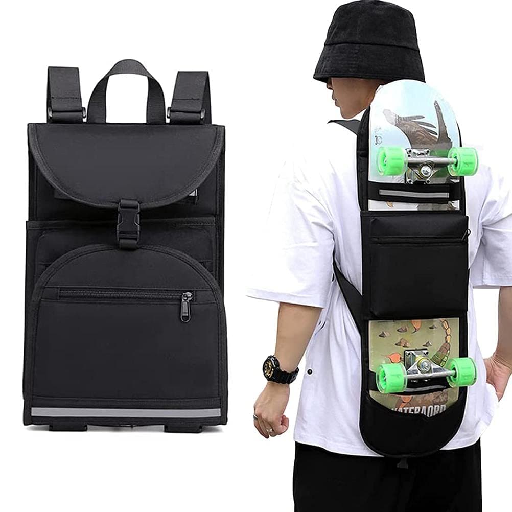 Skateboard Backpack - Adjustable Shoulder Strap, Foldable Carrier, Travel Bag