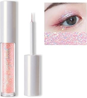 Erinde Liquid Glitter Eyeshadow Eyeliner, Korean Tear Drop Shimmer Metallic, Lightweight Waterproof Texture, Long Wearing, Loose Glitter Glue for Crystals Eye Glitter Christmas Makeup, Pink Dreamland