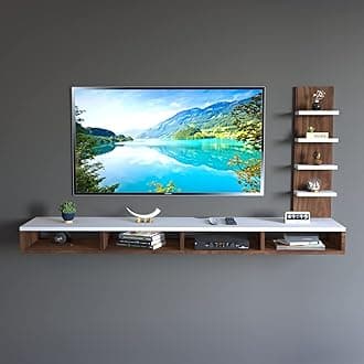 Wooden TV Entertainment Unit/Wall Set Top Box Shelf Stand/TV Cabinet for Wall/Set Top Box Holder for Home/Living Room (55inch - White & Walnut)