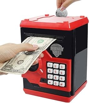 HUSAN Piggy Banks Money Banks for Kids, Electronic Password Code Money Banks ATM Banks Box Coin Bank for Children Boys and Girls (Black/Red)