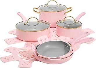 Epic Nonstick Pots and Pans Set, Multi-layer Nonstick Coating, Tempered Glass Lids, Soft Touch, Stay Cool Handles, Made without PFOA, Dishwasher Safe Cookware Set, 12-Piece, Pink
