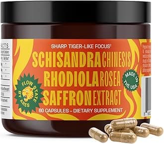 Ares Flow State - Focus, Mood & Stress Relief - Natural Dopamine, Serotonin, Cortisol Supplements for Women and Men with Schisandra Organic, Rhodiola Rosea, Saffron Extract - 60 Capsules