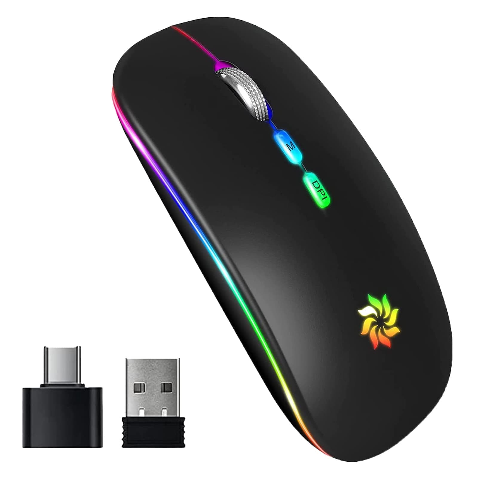 KBCASEWireless Mouse, LED Wireless Mouse for Laptop, Slim Silent Mouse 2.4G Rechargeable Wireless Computer Mouse for Laptop, MacBook, iPad, Chromebook, with USB & Type-c Receiver