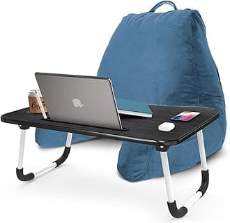 Nestl Reading Pillow with Portable Laptop Lap Desk - Shredded Memory Foam Back Support Pillow for Sitting Up in Bed and Couch Rest Pillows with Arms, Bed Tray Table with Foldable Legs, Blue Heaven