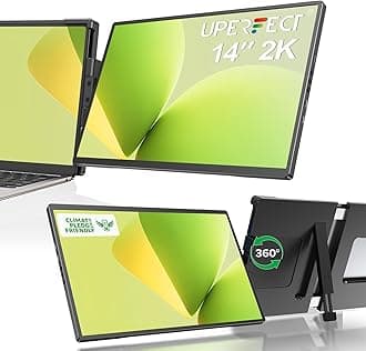 Laptop Screen Extender, 2K 14" 360°Unique Swivel Hinge w/ 180° Automatic Rotation, 2240x1400 QHD IPS Portable Monitor for 14"-17'' Laptops, Plug & Play with Mac, Wins, Dex (Only one Screen)