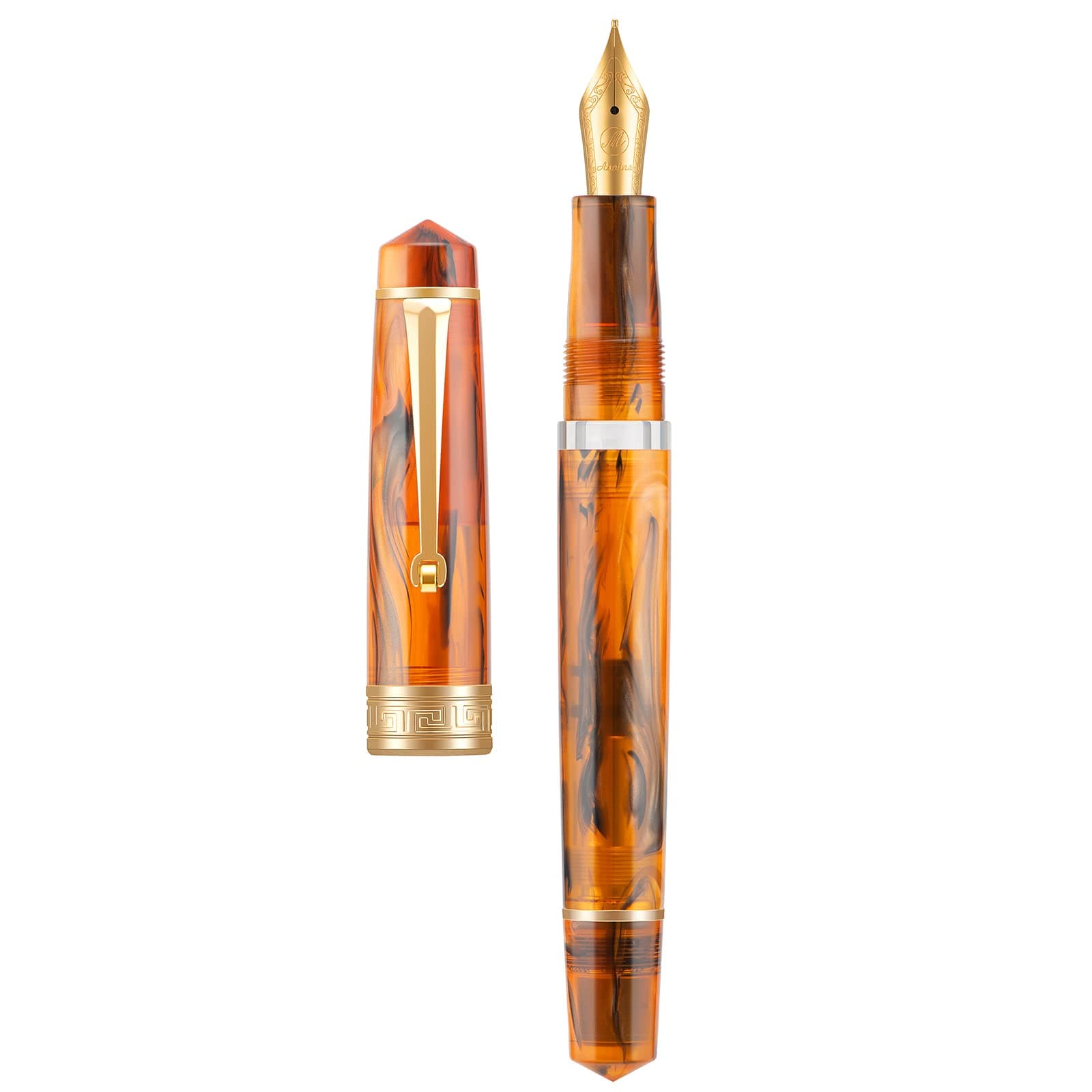 Asvine P20 Piston Fountain Pen Amber Resin