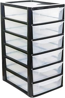 6 Drawers Storage Unit, A4 Plastic Storage Drawers, Desktop Table top Organiser Storage Tower Unit for Home, School, Office, Bedroom & Living Room Height 57cm, Width 28cm, Depth 35cm