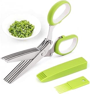 Herb Scissors, Kitchen Shears with 5 Blades and Cover, Multipurpose Cutting Herb Stripper, Kitchen Shears Dishwasher Safe, Kitchen Scissors for Cutting Vegetables, Green