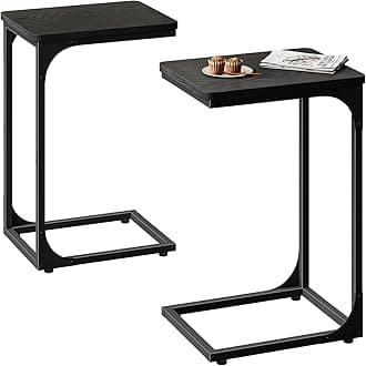 QEEIG C Table Side Table Set of 2 Living Room Sets C Shaped Couch Tray End Tables Modern, Black (017-30B)