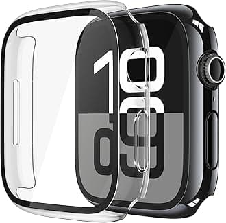 Misxi 2 Pack Tempered Glass Case Compatible for Apple Watch Series 11 (2025) Series 10 42mm, Hard PC Screen Protector Overall Protection Scratch-Resistant Cover for iWatch, 1 Jet Black + 1 Transparent