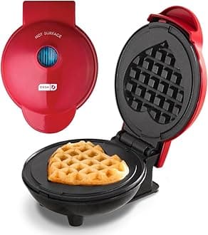 Mini Waffle Maker- Mini Machine for Creative Homemade Treats - Nonstick Iron with Unique Print Design - Stylish Waffle Machine - Red Heart