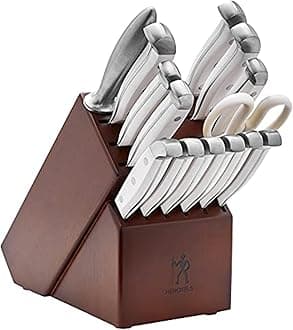 Premium Quality 15-Piece Statement White Handle Knife Set with Block, Razor-Sharp, German Engineered Knife Informed by over 100 Years of Masterful Knife Making, Dishwasher Safe