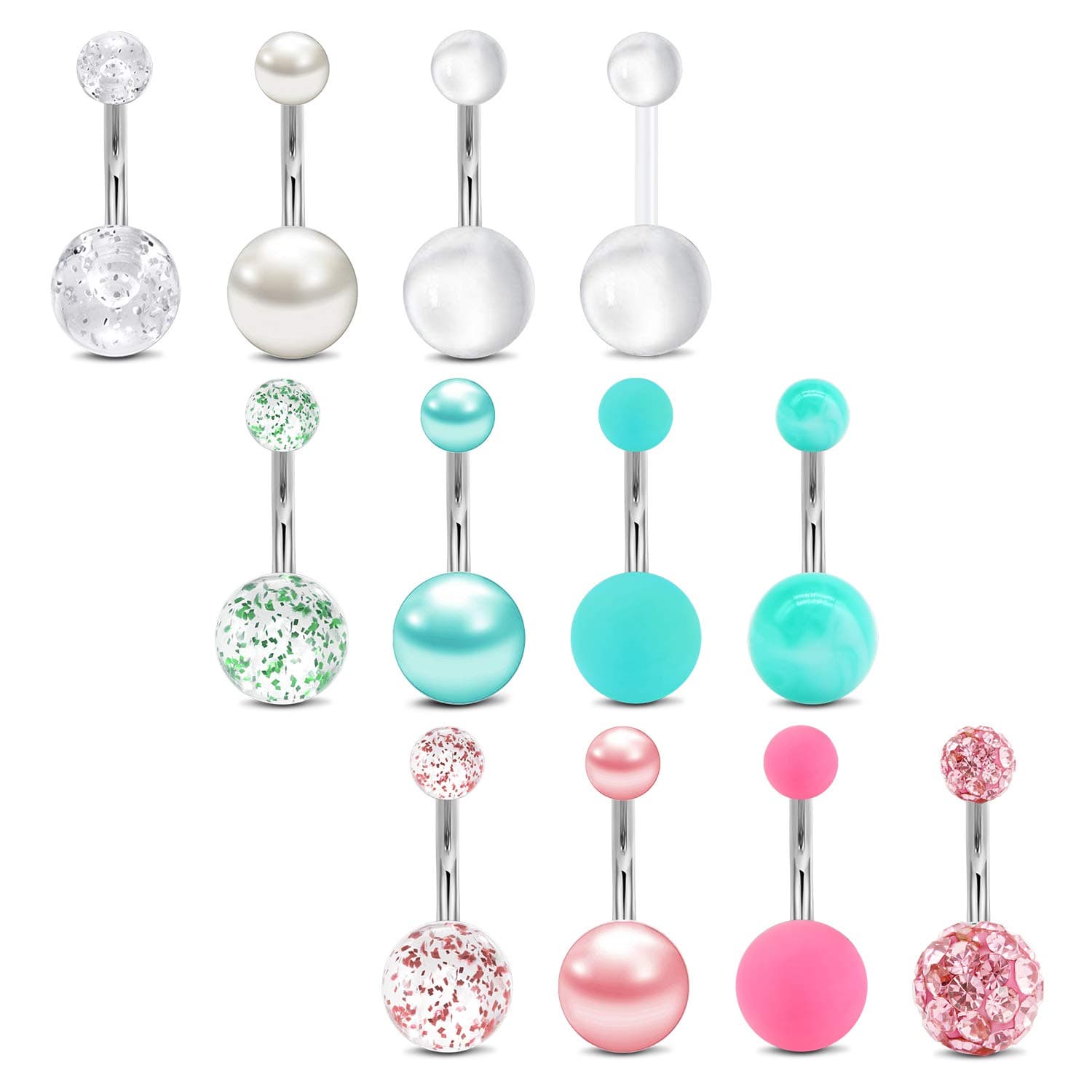 MODRSA Belly Button Ring Surgical Steel Belly Rings for Women Hypoallergenic Belly Button Rings Clicker Belly Button Ring Belly Piercing Silver Rose Gold Pink Black Navel Rings for Women