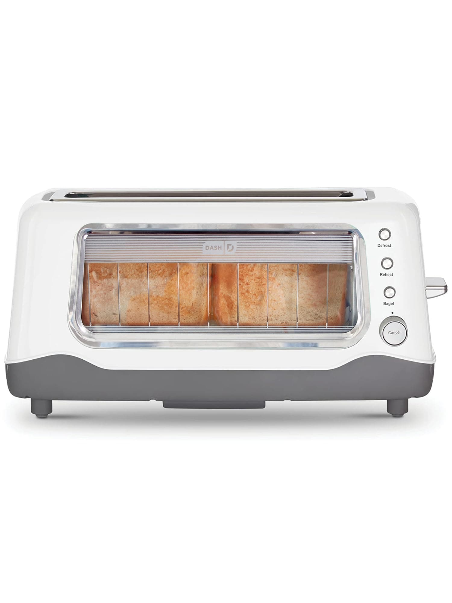 Dash Clear View Toaster - Features Large Window & Extra-Wide Slots - Auto-Shut Off Feature - Bagel Functions, & Seven-Browning Levels - 1-Touch Defrost - White