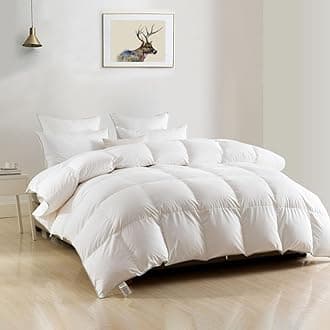 Heavyweight Down Feather Fibers Comforter King, Ultra-Soft Cotton Blend Fabric, 65oz Thicker Hotel Style Down Feather Fibers Duvet Insert for Cold Weather/Sleeper (106x90, White)