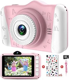 Kids Camera - Digital camera for kids with 3.5 inch Large Screen 1080P HD 12MP Built-in 32GB SD Card USB Rechargeable Selfie Camera for Girls Boys Birthday Christmas New Year Gifts Children Toys Pink