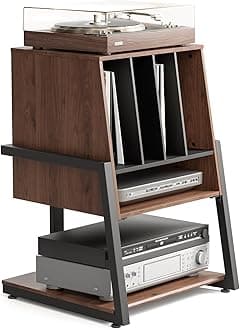 FITUEYES Design Record Player Stand 4-Tier Wooden Shelves Turntable Stand Store Up to 120 Vinyl Records Load Capacity 50KG