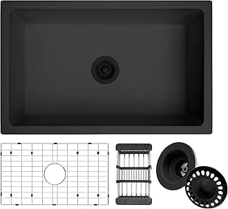 MONSINTA Undermount Kitchen Sink, 30 Inch Matte Black Kitchen Sink, Granite Composite Single Bowl Kitchen Sink,Kitchen Sink Undermount With Accessories