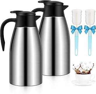 GearRoot 70oz Thermal Coffee Carafe, 2 Pack Airpot Insulated Coffee Urns Stainless Steel Vacuum Thermal Pot Dispenser for Coffee, Hot Water, Tea - Keep 12 Hours Hot, 24 Hours Cold (Silver)