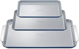 Caraway Non-Stick Ceramic Baking Sheet Trio - Naturally Slick Ceramic Coating - Non-Toxic, PTFE & PFOA Free - 18 x 13" Large, 15 x 10" Medium, & 9" x 13" Small - Navy