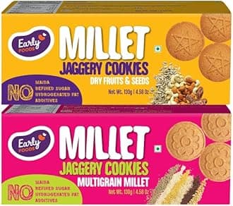 – Early Foods Assorted Cookie Combo Pack of 2 - Dry Fruits n Seeds & Multigrain Millet Jaggery Cookies, 2 X 150 g, Healthy Sugar Free Biscuits