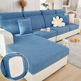 Stretch Sofa Covers for 3 Cushion Couch,Universal Wear Resistant Slipcover with Elastic Bottom,Magic Couch Cover Furniture Protector,Anti-Slip L Shape Sofa Cover,Chaise Cover-Weave-Lake Blue