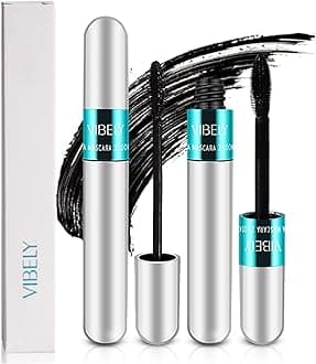 2 Pack 2 in 1 Mascara 5x Longer Waterproof Lash Cosmetics Natural Lengthening and Thickening Effect No Clumping Superstrong Magic 4d Silk Fiber For Vibely Mascara Makeup (2 Pack)