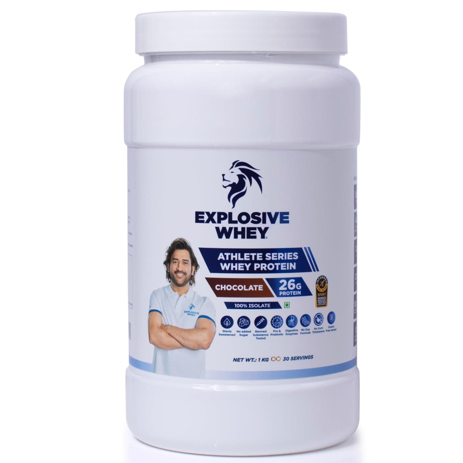 - Athlete Series 100% Isolate Whey Protein | Trusted by M.S. Dhoni | 26g Protein per scoop | Informed Sport Certified | Pro-Pre Biotics | Digestive Enzymes for Higher Absorption | Chocolate - 1kg