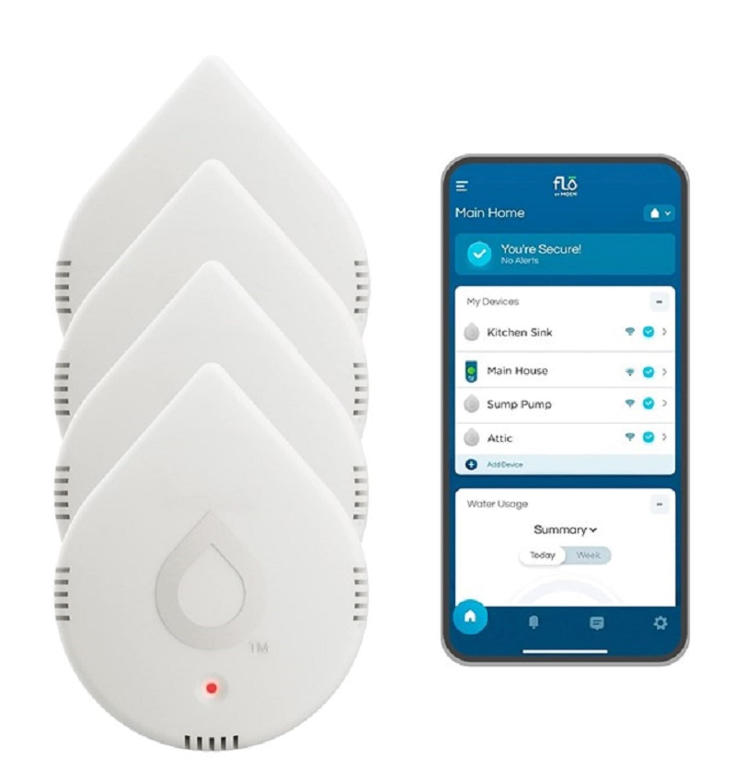 Flo Smart Water Leak Detector, White, 4-Pack 920-005