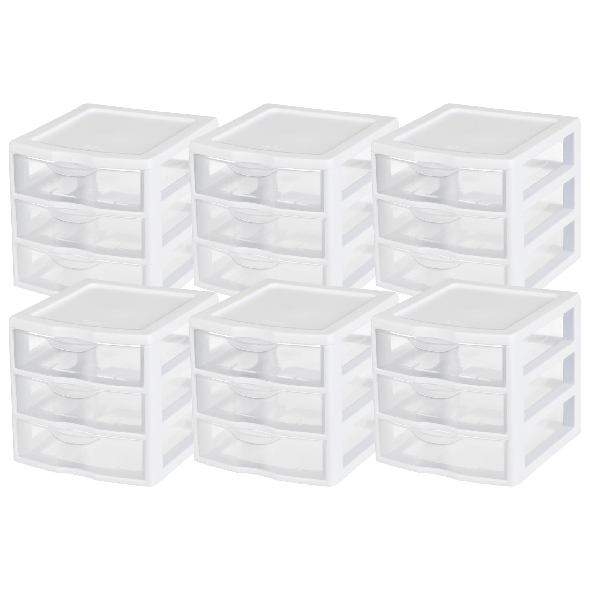 Sterilite Clearview Plastic Multipurpose Small 3 Drawer Desktop Storage Organization Unit for Home, Classrooms, or Office Spaces, White, 6 Pack