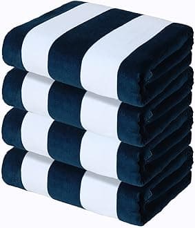 Exclusivo Mezcla 4-Pack 100% Cotton Oversized Extra Large 35''x70'' Cabana Stripe Beach Towels, Super Absorbent Soft Plush Pool Towel, Bath Towel (Dark Navy)