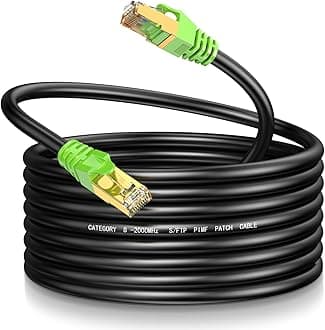 Cat8 Ethernet Cable 300Ft, Round S/FTP Shielded Heavy Duty High Speed Internet Cable, 40Gbps 2000MHz Outdoor & Indoor LAN Network Cord, Pre-Terminated with RJ45 Connectors + Free Cable Clips – Black