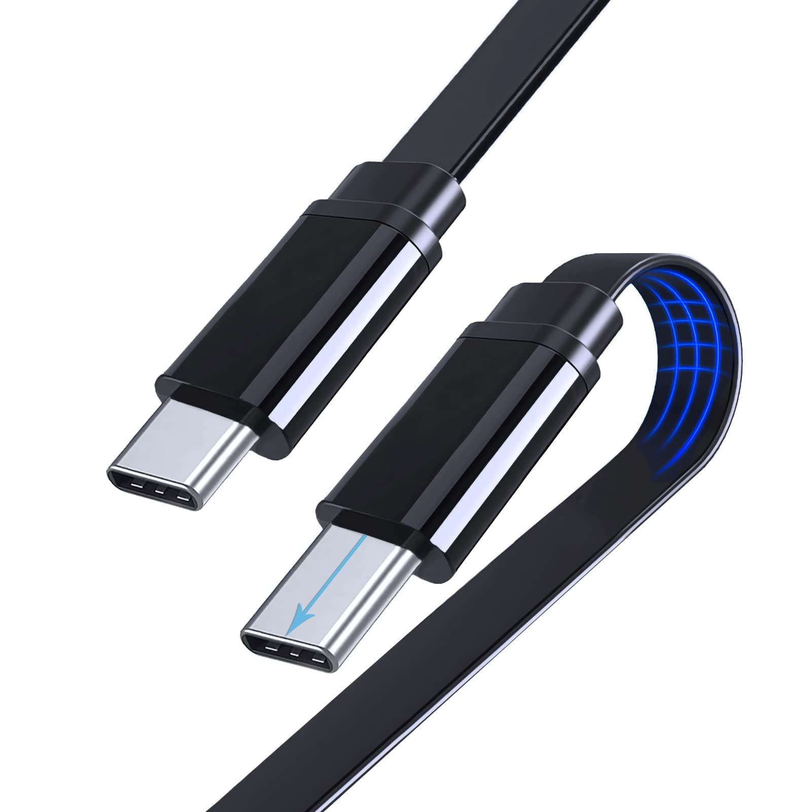 USB C Charger Cable, 60W Type C Charging Cable, Flat Design 10mm Extended Tip, 5Gbps Data Transfer Compatible with iPhone 16 15 Series,MacBook Air/iPad Pro,Galaxy S25 S24 S23, Rugged Phones Tablets