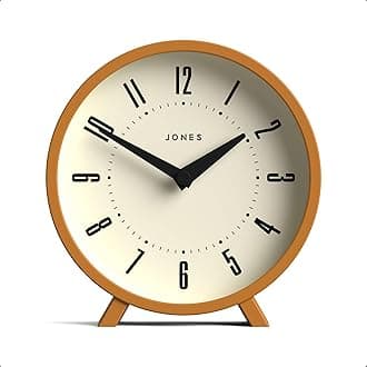 JONES CLOCKS® Venus Desk Clock | Modern Round Design | Mustard Yellow | Stylish Retro Look for Shelf, Table, Mantel or Bedside