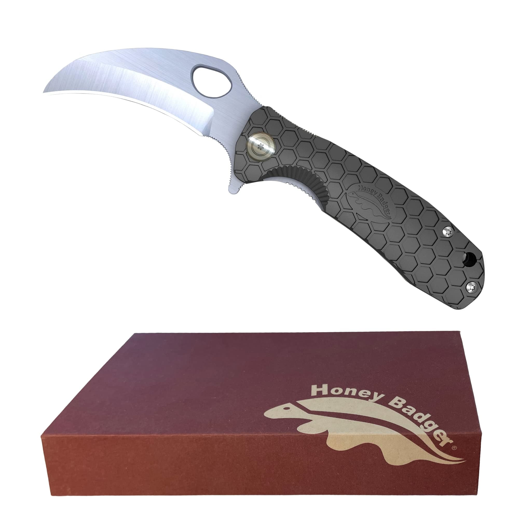 Honey Badger Small Pocket Knife EDC Claw Hawkbill Folding Utility Knife 2.75" Steel Blade, Reversible Pocket Clip, Folding Pocket Knife - (2.9oz) Claw Smooth Small Black HB1141
